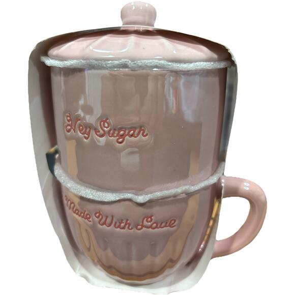 Hey Sugar Covered Sugar Bowl & Creamer Made w/ Love Set Romantic Valentine Pink - Picture 1 of 1